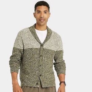 Goodfellow Brown/Green and Cream Knit Grandpa Cardigan Medium